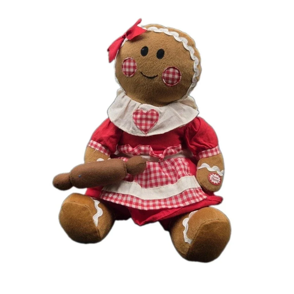Musical Plush Gingerbread Girl Holiday Decoration Sings We Wish You A Merry